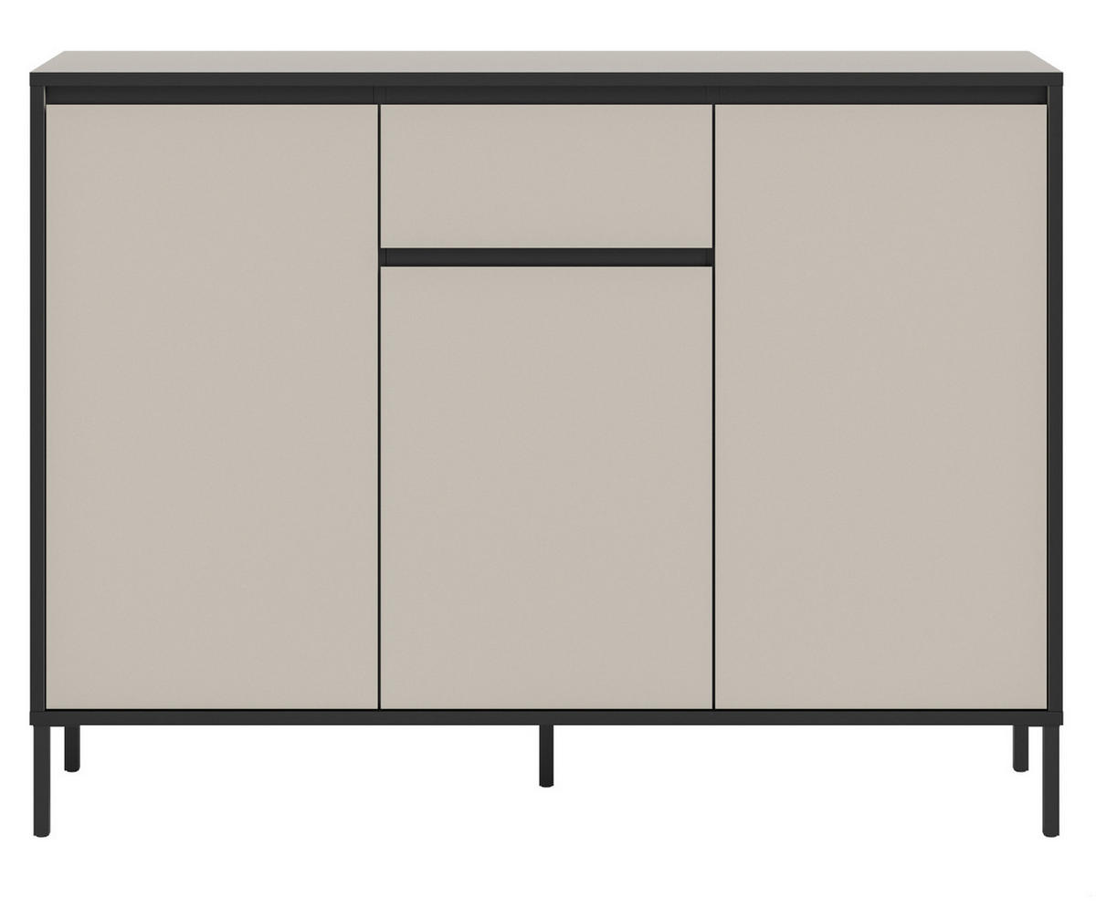 SIDEBOARD Kaschmir / Sand mit Schwarz, hohe Kommode 3-türig 136 x 101 cm, mit viel Stauraum - Sandfarben/Kaschmir, Holzwerkstoff/Metall (136/101/38cm) - Inn.Furn