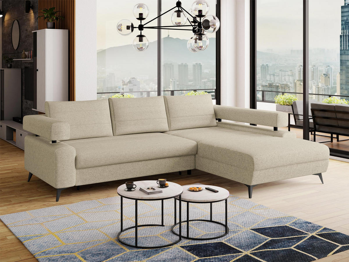 ECKSOFA Rosa, Seite: Rechts 2R-OT - Creme/Schwarz, Holz/Textil (265/184cm) - MIRJAN24