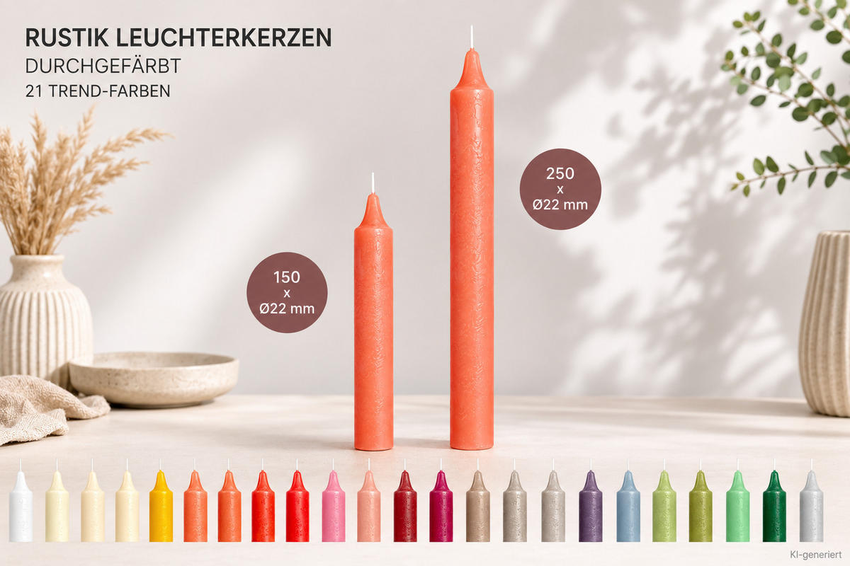 MARBLE Leuchterkerzen durchgefärbt Mauve Lila 150 x 22 mm, 20er Set - Mauve, Paraffin (2.2/15/15cm) - Wiedemann Kerzen