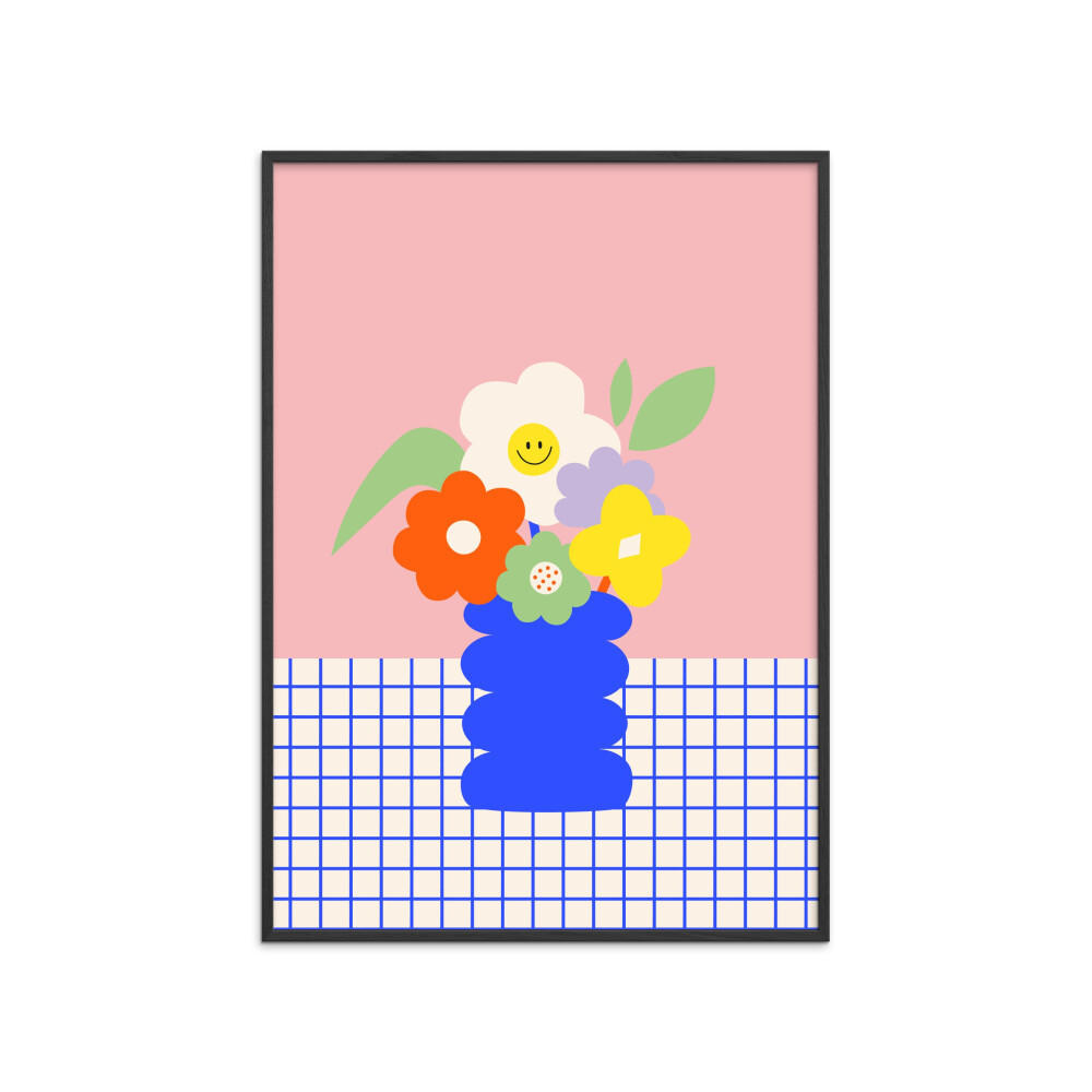 POSTER mit Rahmen Affordable Art Prints x Maren Gross - Happy Daisy - Multicolor/Schwarz, Holz/Papier (70/100cm) - Poster&Frame