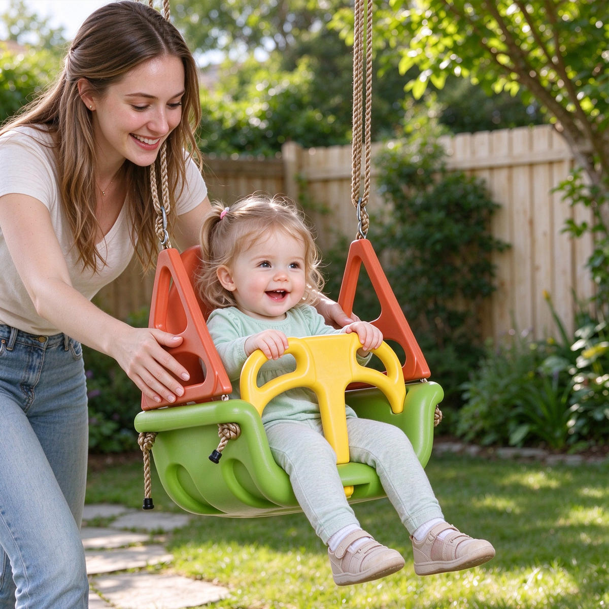 3-IN-1 Babyschaukel, Kinderschaukel mit verstellbarem Seil, Schaukelsitz, Grün - Multicolor, Kunststoff (34/48cm) - Outsunny
