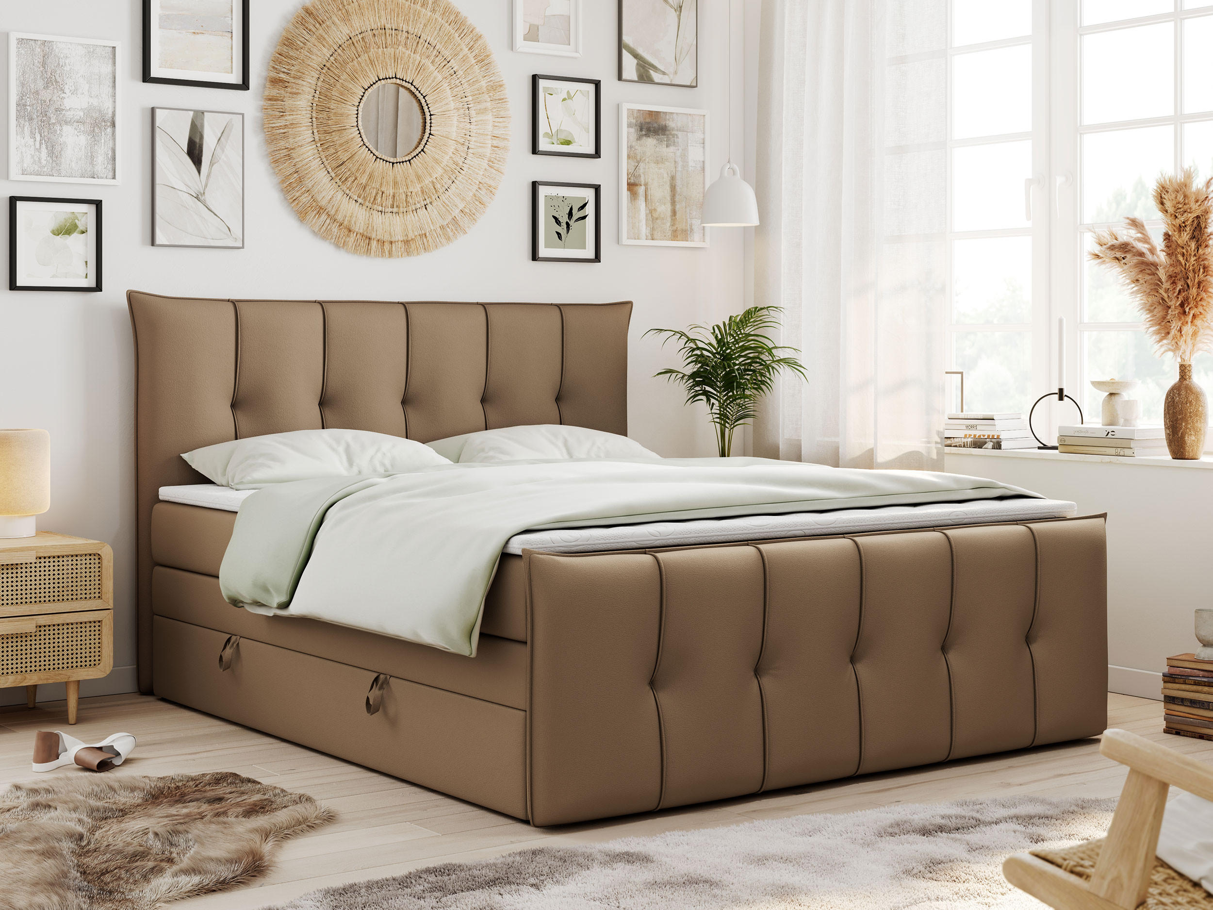 BOXSPRINGBETT PREMIUM 11 KING 120/200 Braun Kunstleder - H3 - Braun, Holz/Textil (120/200cm) - MKS