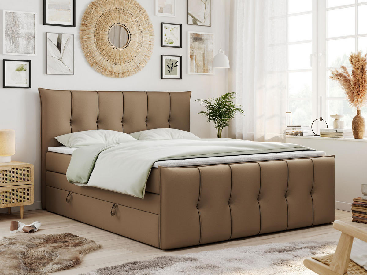 BOXSPRINGBETT PREMIUM 11 KING 120/200 Braun Kunstleder - H4 - Braun, Holz/Textil (120/200cm) - MKS