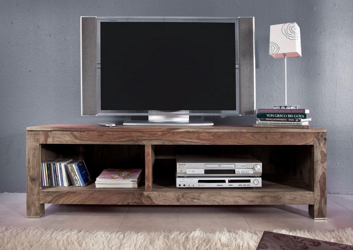 TV-BOARD Sheesham 148x45x45 grau geölt NATURE GREY #0123 - Grau, Holz (148/45/45cm) - Massivmoebel24