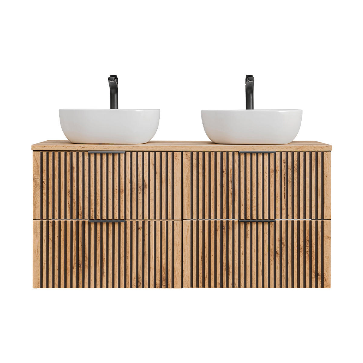 DOPPELWASCHTISCH 120.6cm Gaia Holz in Eichenoptik und Schwarz - Schwarz, Holzwerkstoff (120.6/59/46cm) - Petits-meubles