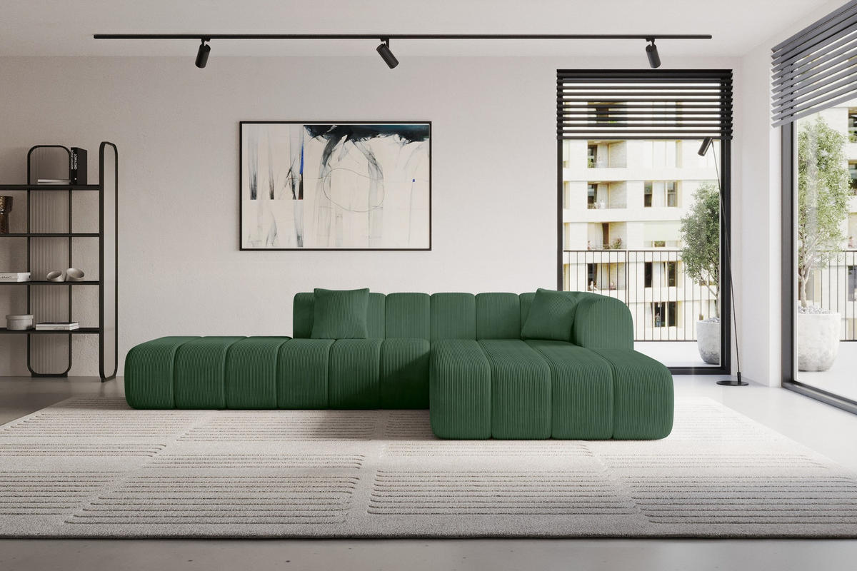 ECKSOFA Ottomane Rechts BILA-L 289x176x71 Grün Cord - Waldgrün/Schwarz, Holzwerkstoff/Kunststoff (289/176cm) - ALTDECOR