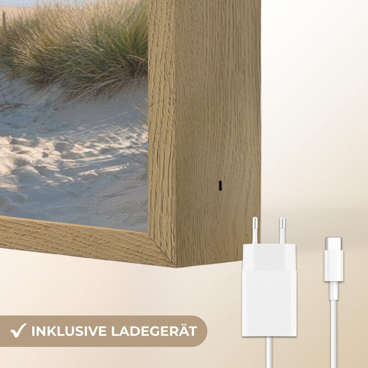 NÁSTĚNNÁ LAMPA S AKUMULÁTOREM Pláž - moře - duny - písek - léto 30x40 cm - písková barva, kompozitní dřevo (30/40/8cm) - OnlyWow