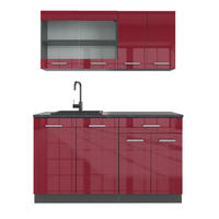 SINGLEKÜCHE R-Line Rot Hochglanz/Anthrazit 140 cm ohne Arbeitsplatte - Anthrazit/Rot, Holzwerkstoff (140/81.6/46cm) - Vicco