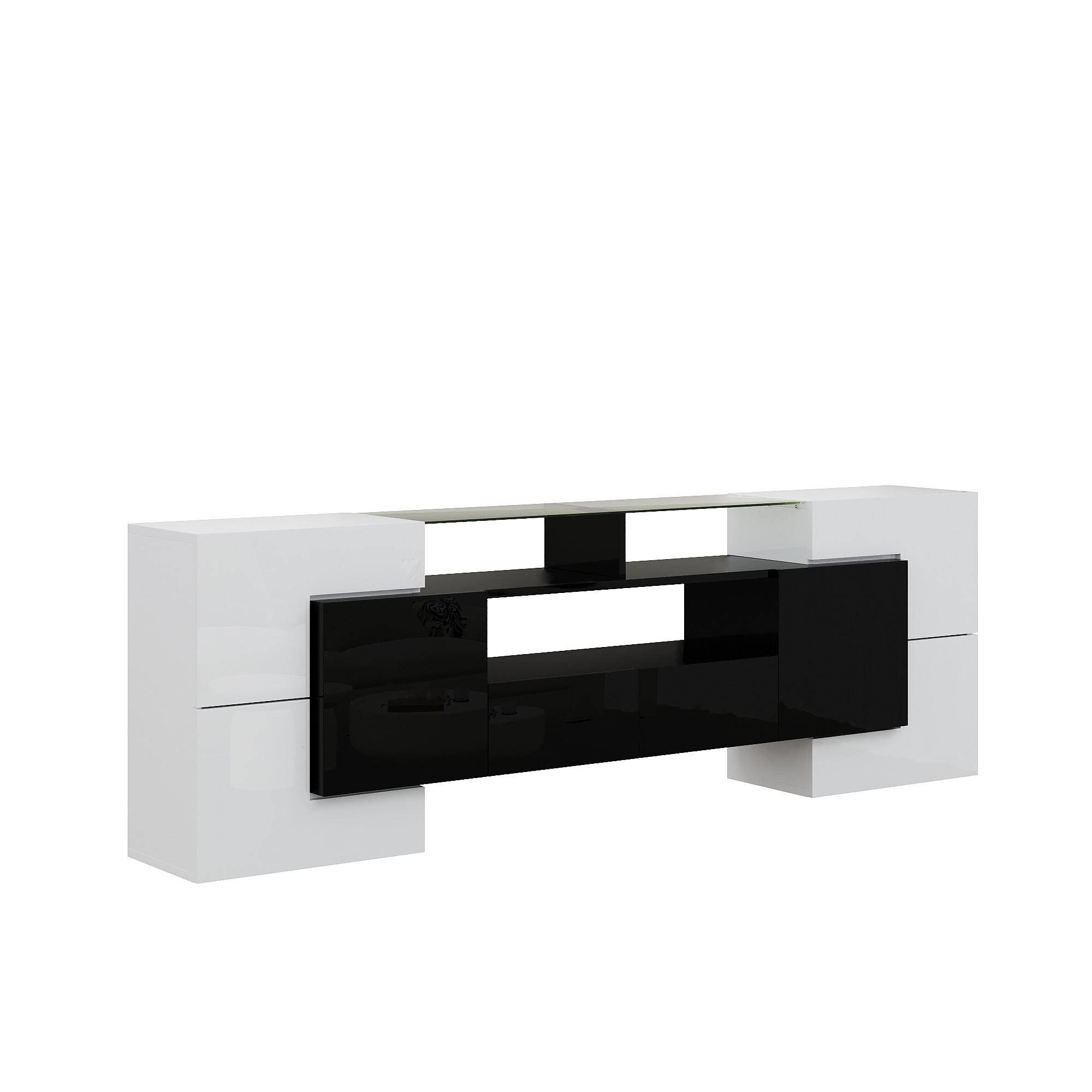 TV-ELEMENT200X35X60CM HochglanzWeißSchwarz LEDBeleuchtung Glasoberfläche - Weiß, Holz (41.5/37.2/63.2cm) - Raelunyi