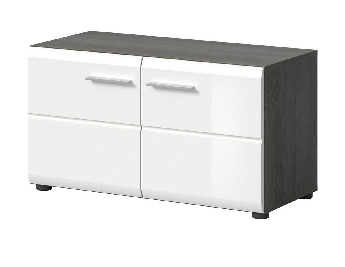 GARDEROBENBANK weiß Hochglanz, grau 80 cm, Schuhbank mit 4 Fächern - Weiß Hochglanz/Silberfarben, Holzwerkstoff/Kunststoff (80/44/37cm) - Inn.Furn