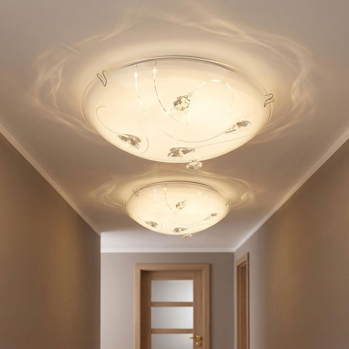 LED DECKENLEUCHTE INKA Weiß Opal 2er Set - Weiß, Glas (25/25/7.5cm) - Globo Lighting