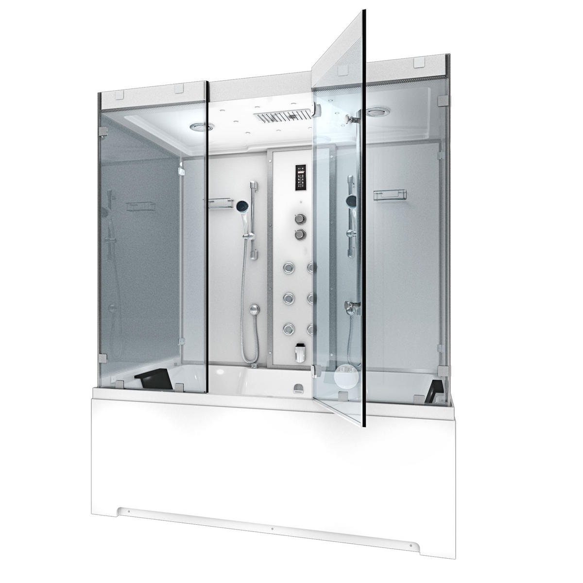 BADEWANNE Dusche K80-WS-EH-B-EC-SC-EA Duschtempel - Weiß, Glas/Kunststoff (180/100/228cm) - AcquaVapore by Sandra Jentho