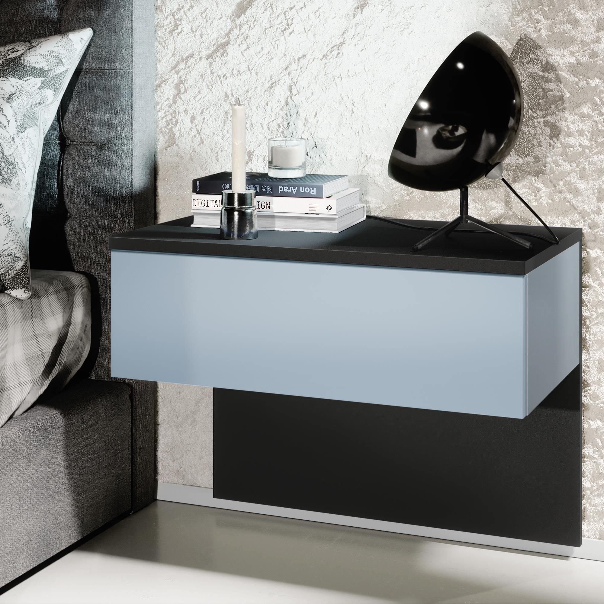 NACHTTISCH Sleep Fronten in Denim matt - Pastellblau, Holzwerkstoff (60/46/35cm) - Vladon