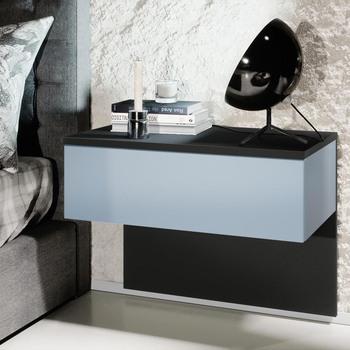 NACHTTISCH Sleep Fronten in Denim matt - Pastellblau, Holzwerkstoff (60/46/35cm) - Vladon