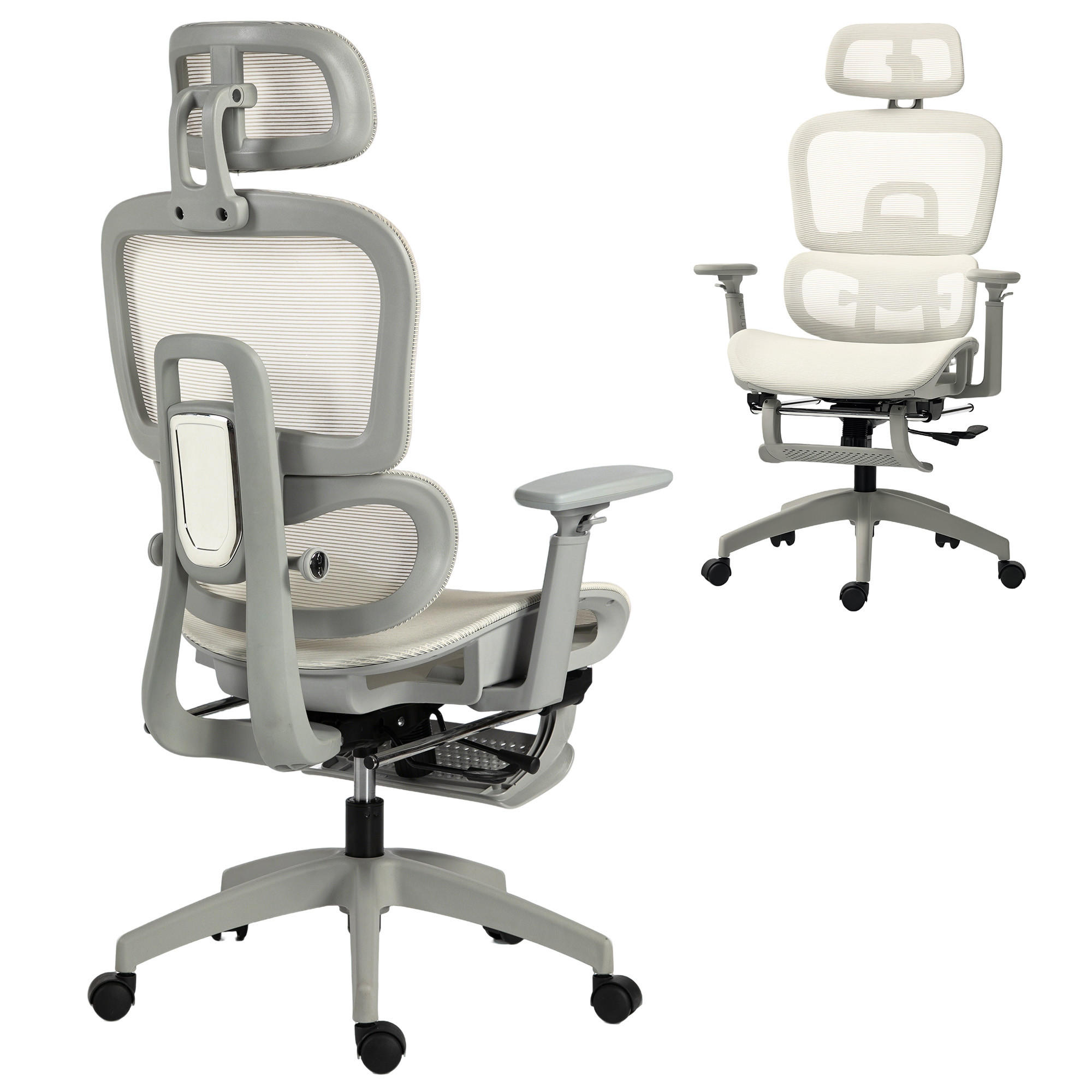 BÜROSTUHL Beige, 66/64/114-122 cm, Ergonomisch, Mit Fußstütze - Beige, Metall (66/122/64cm) - PANGIVO
