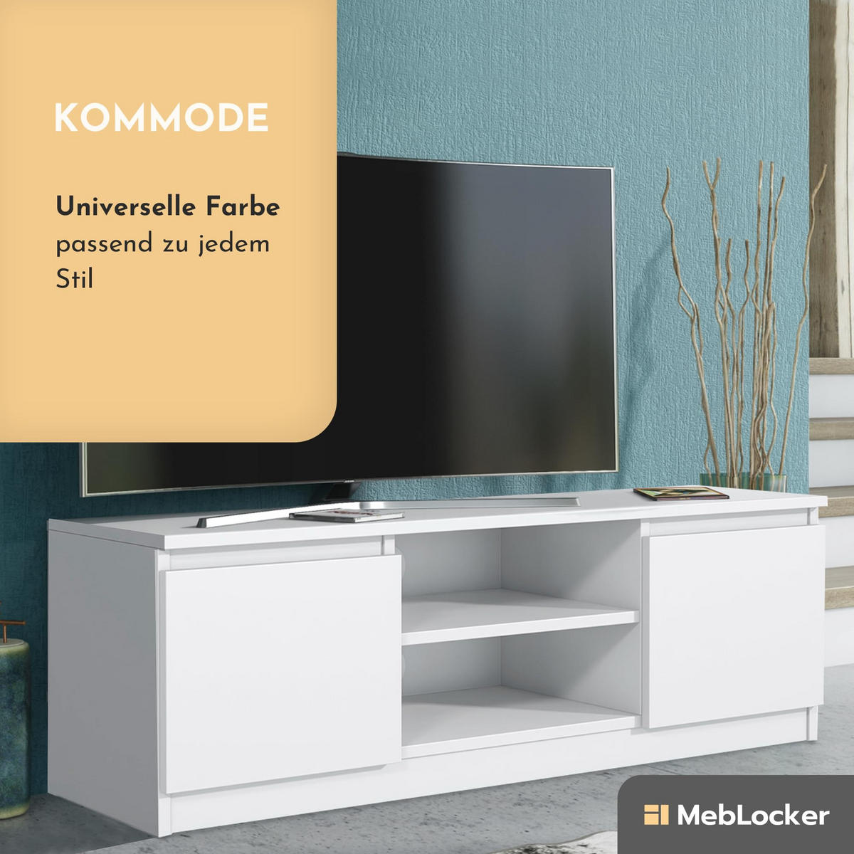 TV Schrank Weiß 120,4 x 39 x 38,5cm Wohnzimmer Möbel - Weiß, Holzwerkstoff (120/39/39cm) - MebLocker