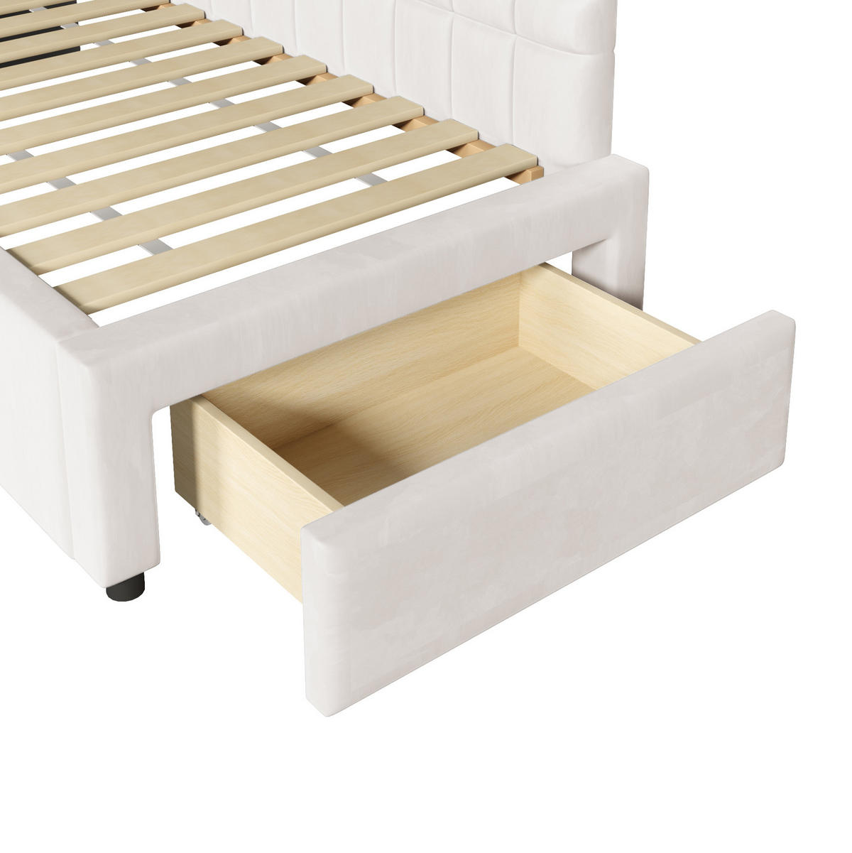 BETT 90/200 cm in Beige mit Schubladen und Samtbezug - Beige, Textil (90/200cm) - Flora Grace