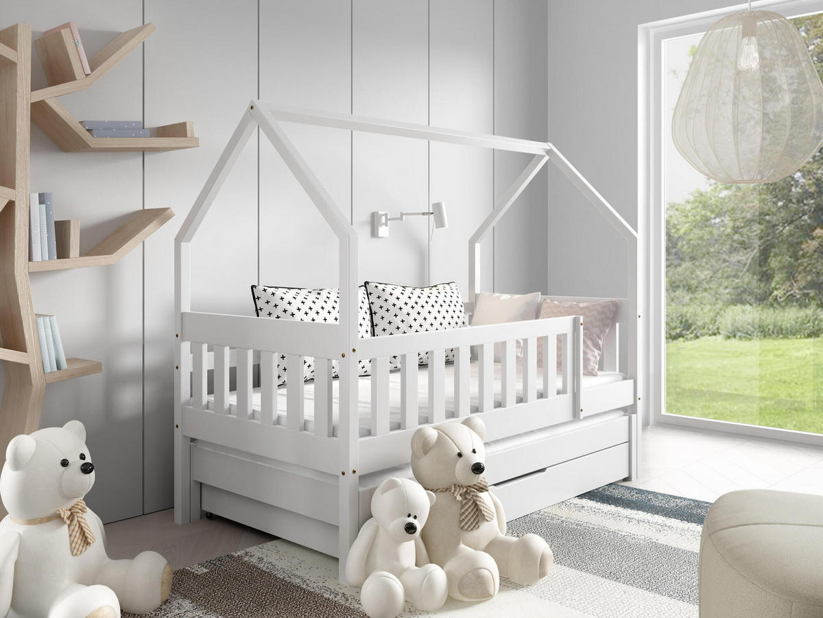 HAUSBETT MAJA Weiß 168x86x139 cm - Weiß, Holz - FURNLUX