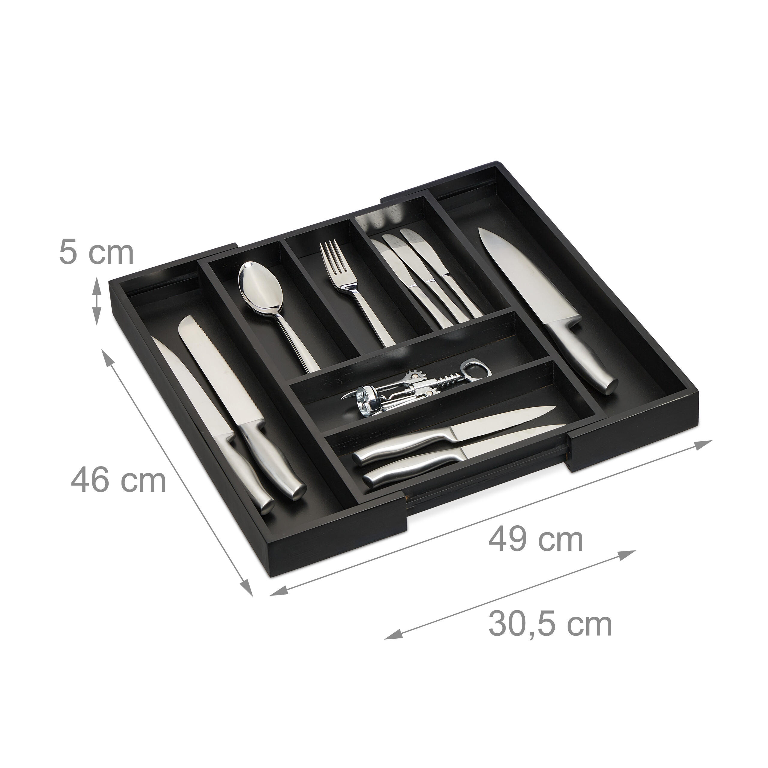 BESTECKKASTEN - Schwarz, Holz/Holzwerkstoff (30.5/5/46cm) - Relaxdays