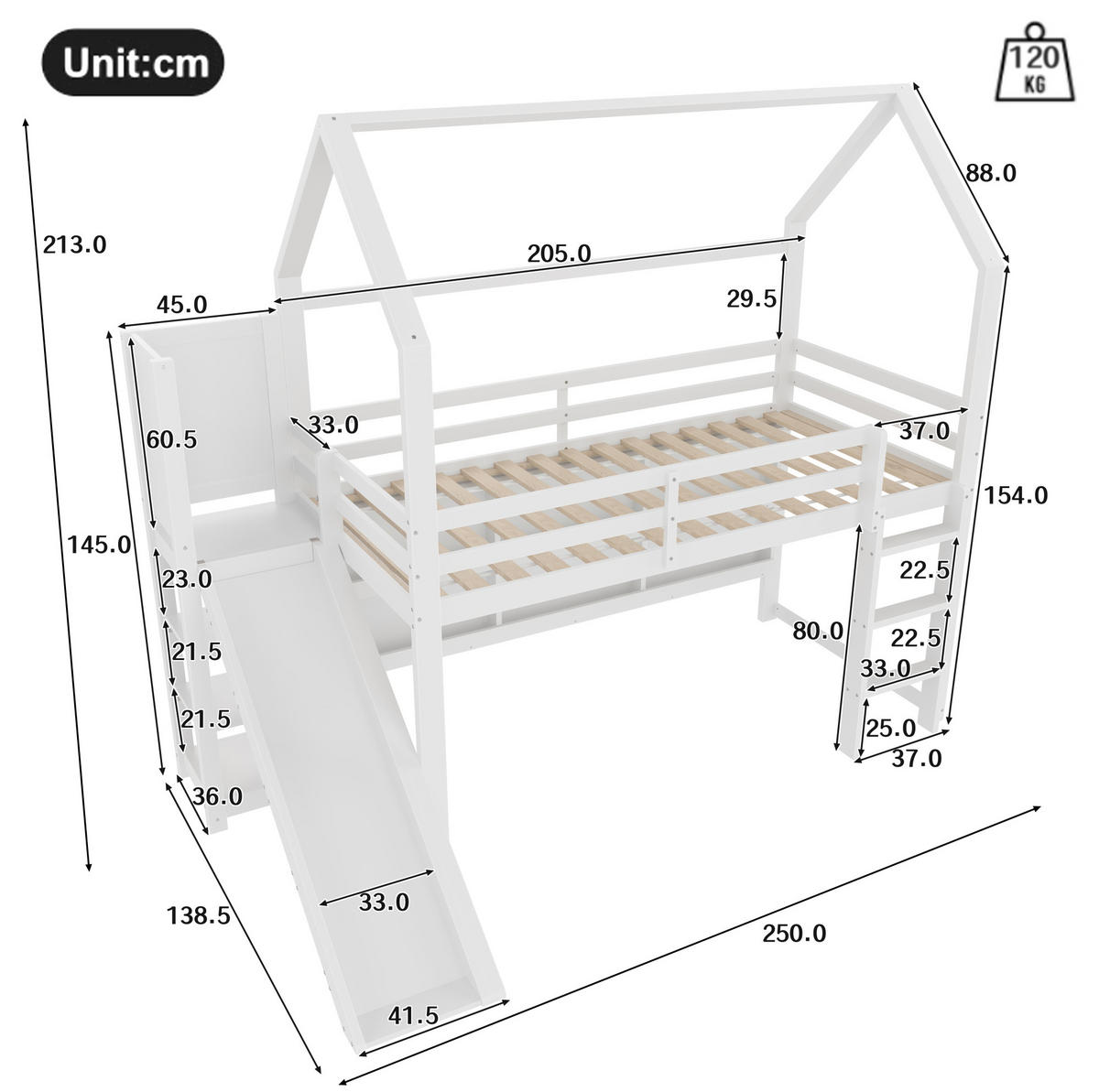 HOCHBETT 90/200 cm weiß mit LED-Leiste Hausform, Regale, Zaun - Weiß, Holz (90/200cm) - OKWISH