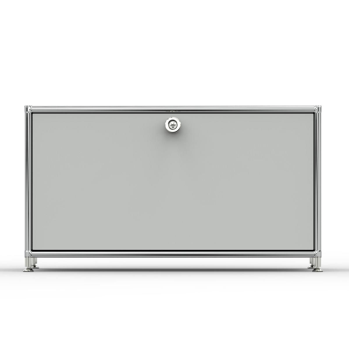 TV Board mit Klappe & Schloss, Breite 77 cm, Lichtgrau - Chromfarben/Silberfarben, Metall (40/43/77.2cm) - Versee