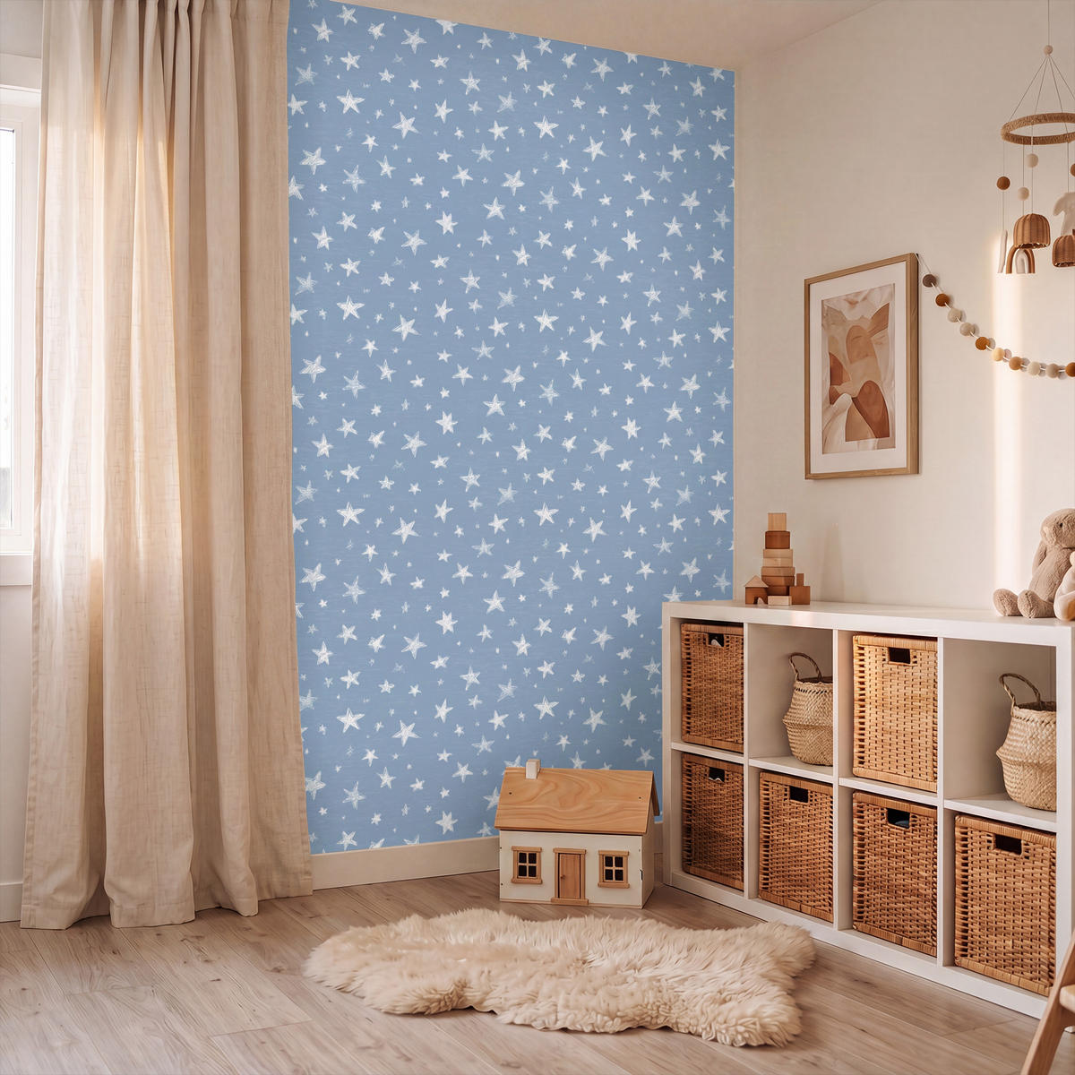 KINDERTAPETE - Sterne - Muster - Blau - 120x200 cm - Hellblau, Papier (120/200cm) - OnlyWow