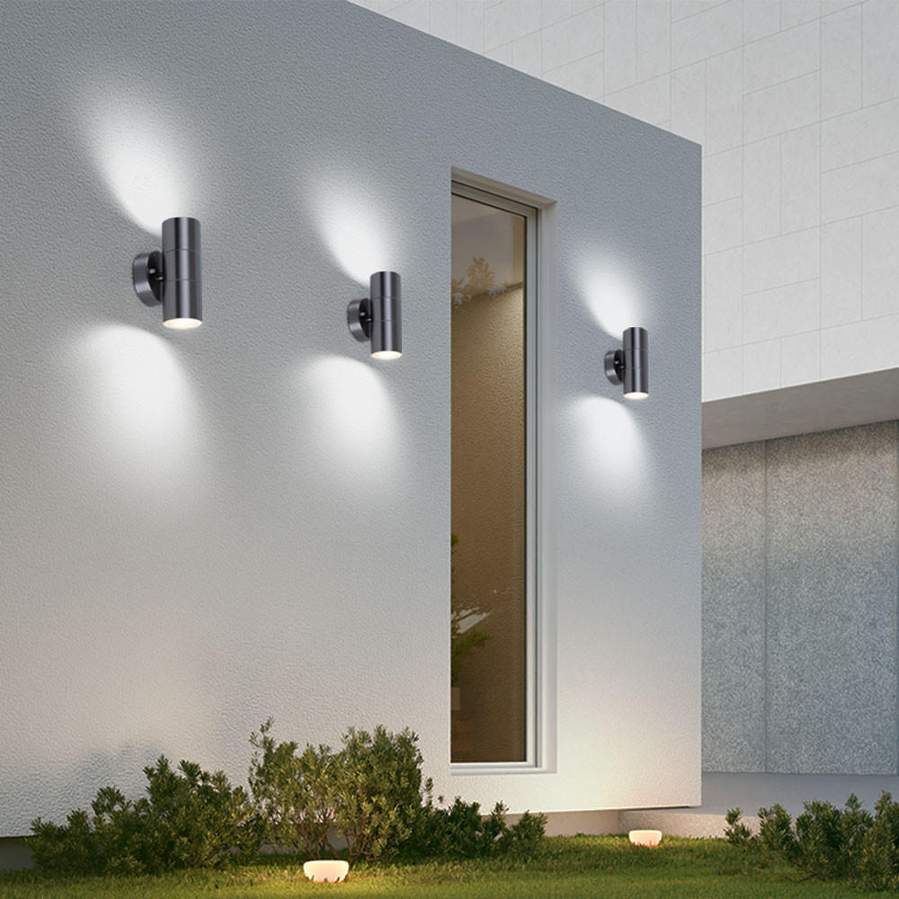 LED AUSSEN-WANDLEUCHTE Edelstahl Silber 3er Set - Silberfarben, Glas (6/16/9.3cm)