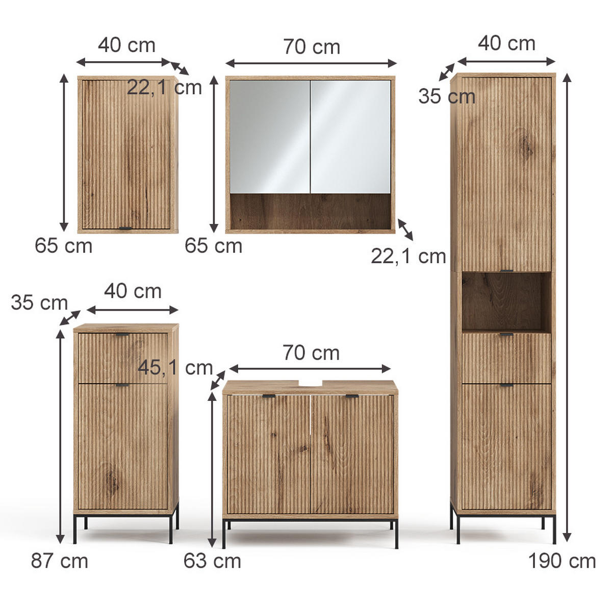 BADMÖBEL-SET Eliza Viking Oak 5 Teile - Eichefarben, Holzwerkstoff (70/63/45cm) - Vicco