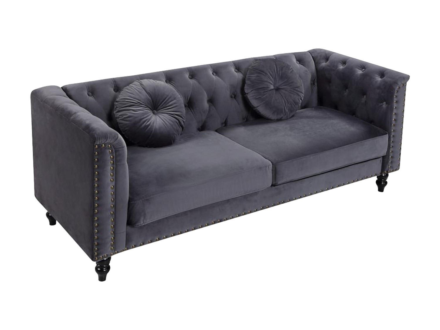 SOFA 3-Sitzer - Samt - Anthrazit - TURNER - Anthrazit, Textil (190/79/77cm) - Vente-Unique