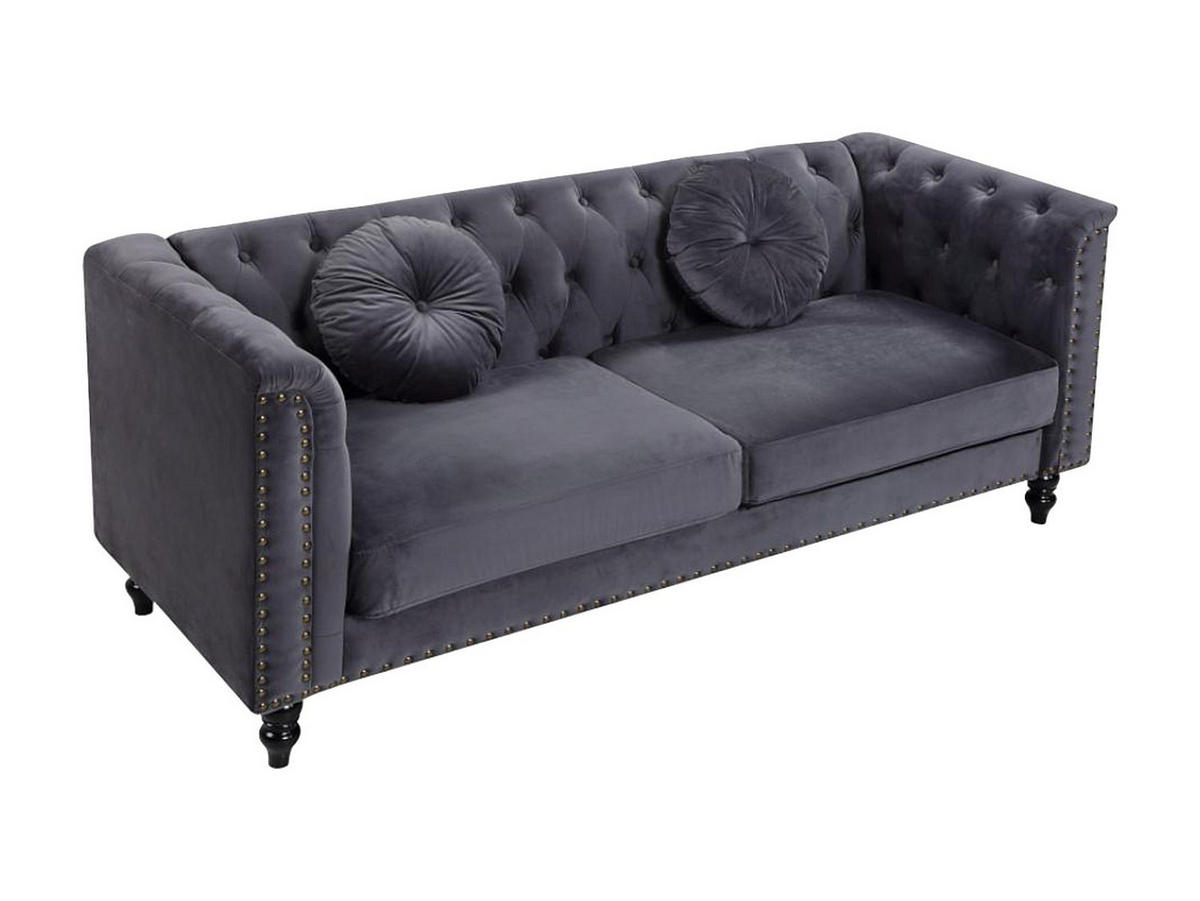 SOFA 3-Sitzer - Samt - Anthrazit - TURNER - Anthrazit, Textil (190/79/77cm) - Vente-Unique