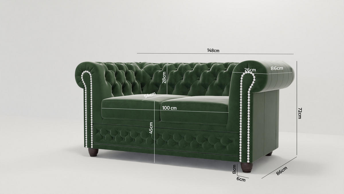 SITZGARNITUR mit Schlaffunktion 3+2+1 Chesterfield Nyx Flasche grün Samt - Smaragdgrün/Braun, Holz/Textil (203/72/86cm) - S-Style Möbel