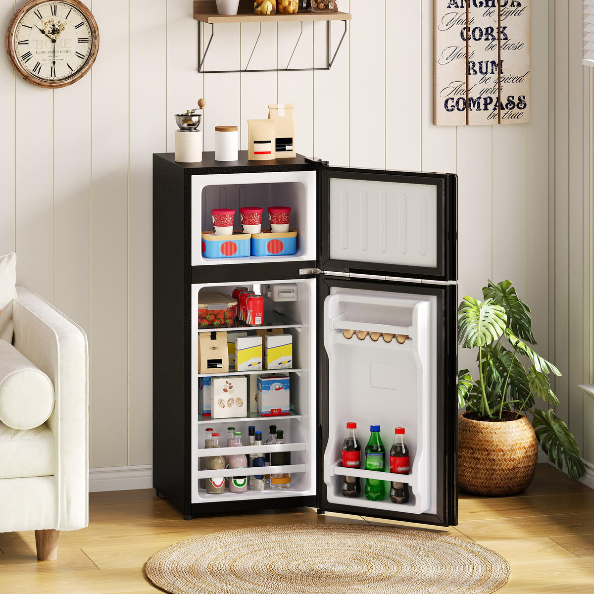 MINIKUHLSCHRANK 44.5/42.5/102 cm Schwarz 92L mit LED-Beleuchtung - Schwarz, Metall (44.5/102/42.5cm) - Oxeza