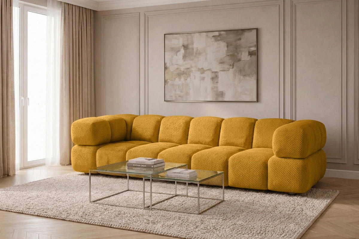 SOFA 4-SITZER, Strukturierter Premiumstoff Sonic, Senffarbe, Averro - Gelb, Holz (280/70/96cm) - Kaiser Möbel