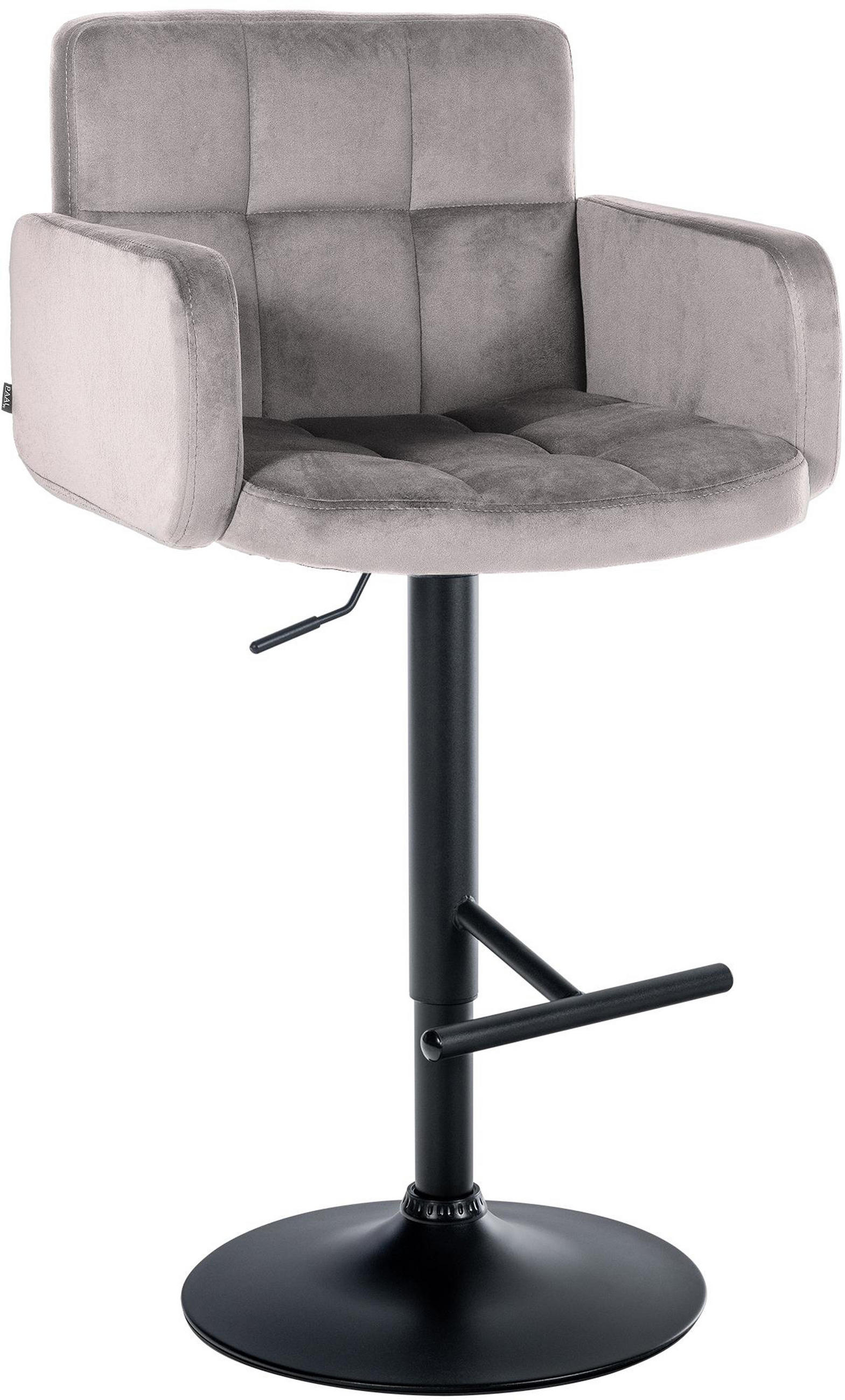 BARHOCKER Lausanne Samt schwarz grau - Hellgrau/Schwarz, Textil/Metall (60/113/56cm) - TPFLiving