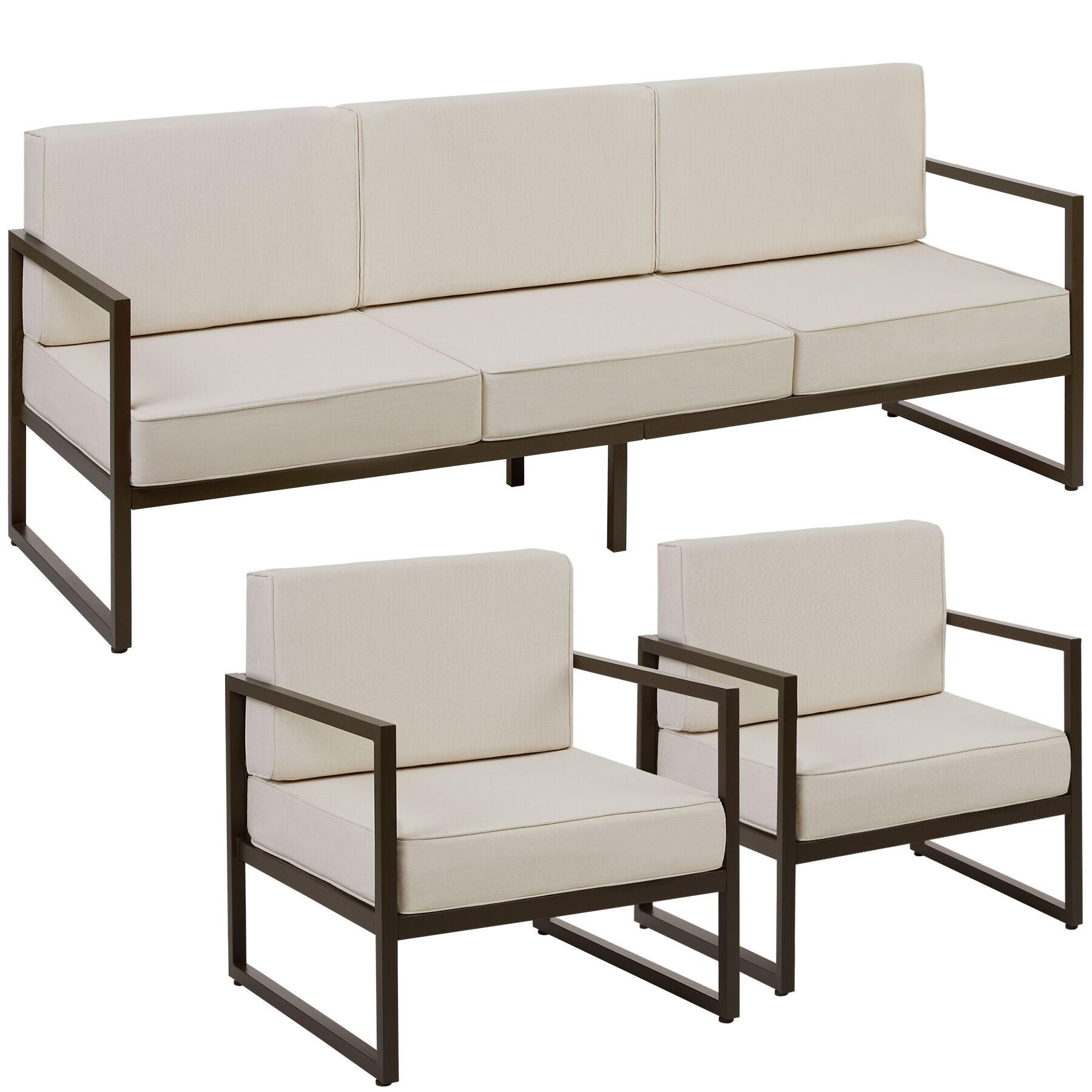  GARTEN-LOUNGESET  comosa, höhenverstellbare Füße,braun/beige - Beige/Braun, Kunststoff - tectake