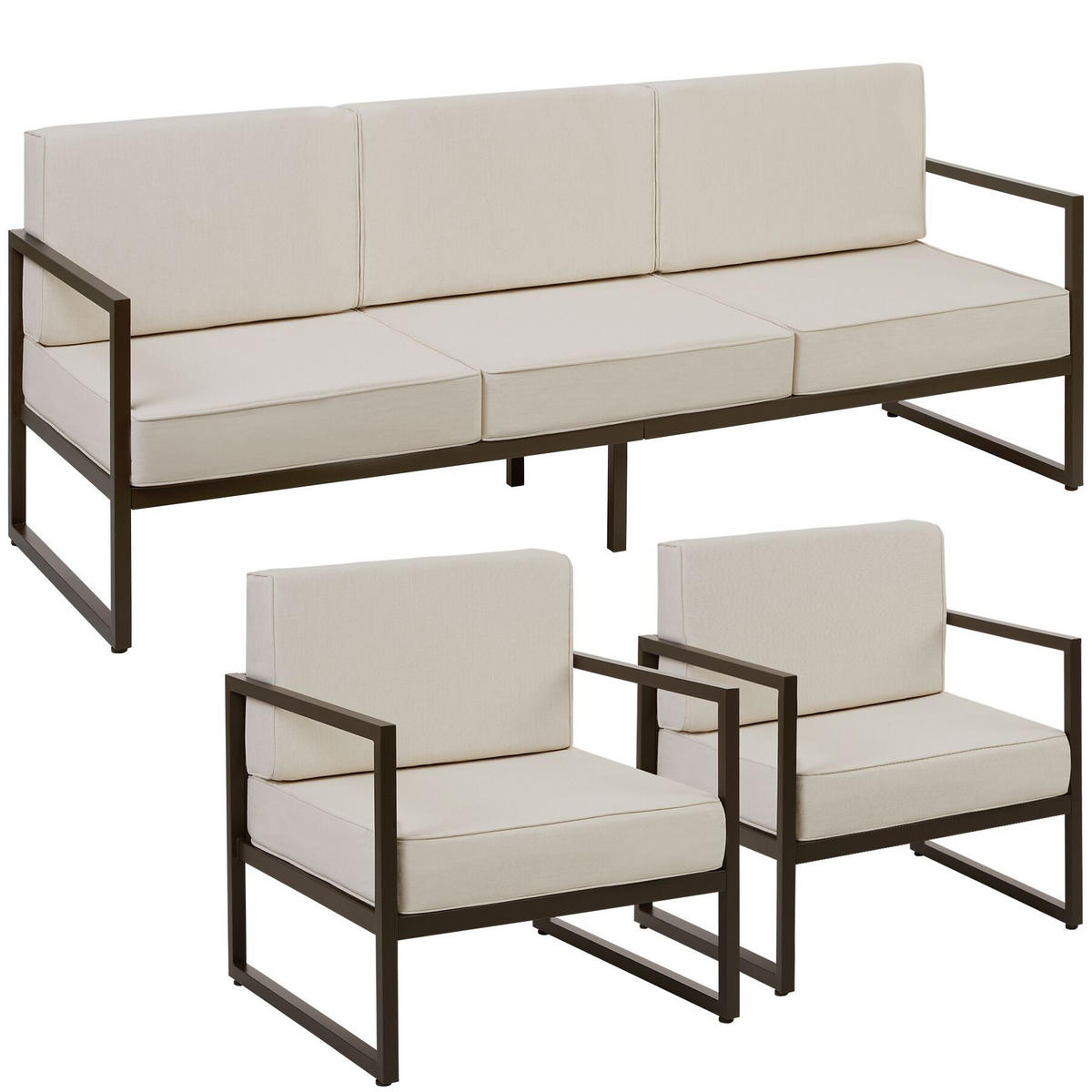  GARTEN-LOUNGESET  comosa, höhenverstellbare Füße,braun/beige - Beige/Braun, Kunststoff - tectake