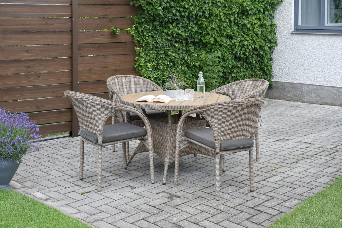 GARTENTISCH Cities rund Teak-Look Terrassentisch - Braun, Kunststoff (100/100/73cm) - DELUKE