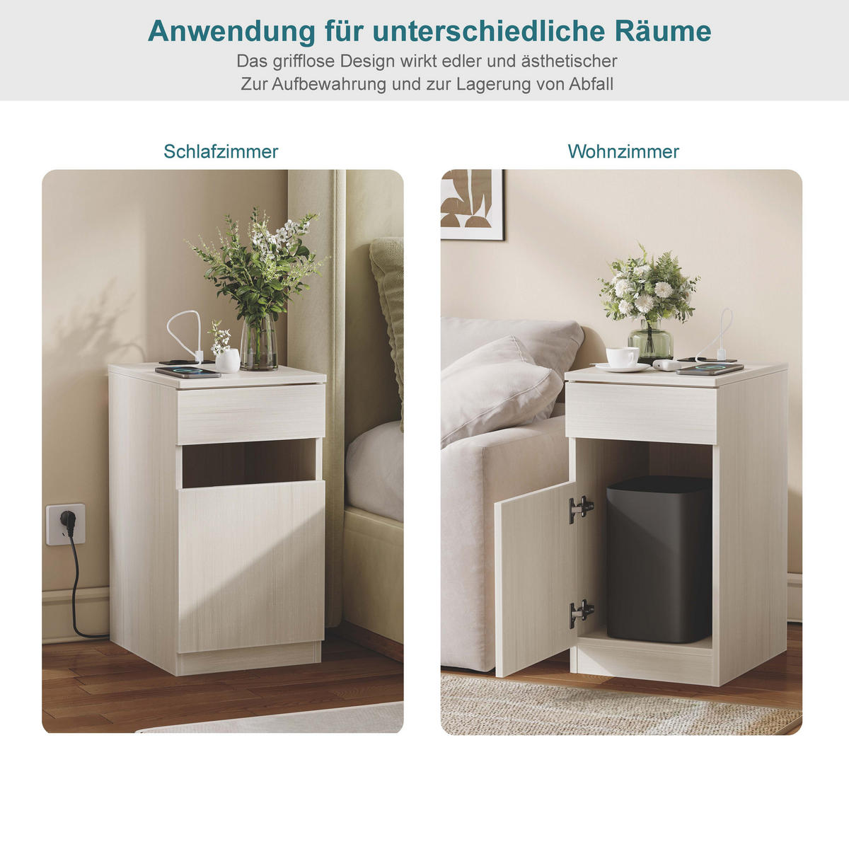 NACHTTISCH Hellholzfarben 33/40/62 cm - Weiß, Holz (33/61.5/40cm) - PANGIVO
