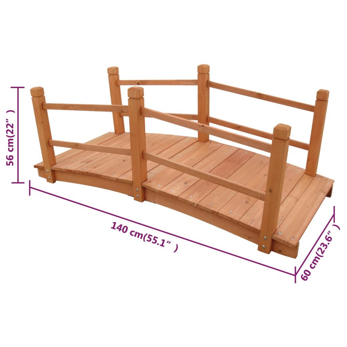HOLZBRÜCKE mit Geländer MILAN Braun | 140x60x56cm | Gartenbrücke Teichbrücke Holzsteg - Braun, Holz (60/140/56cm) - DELUKE