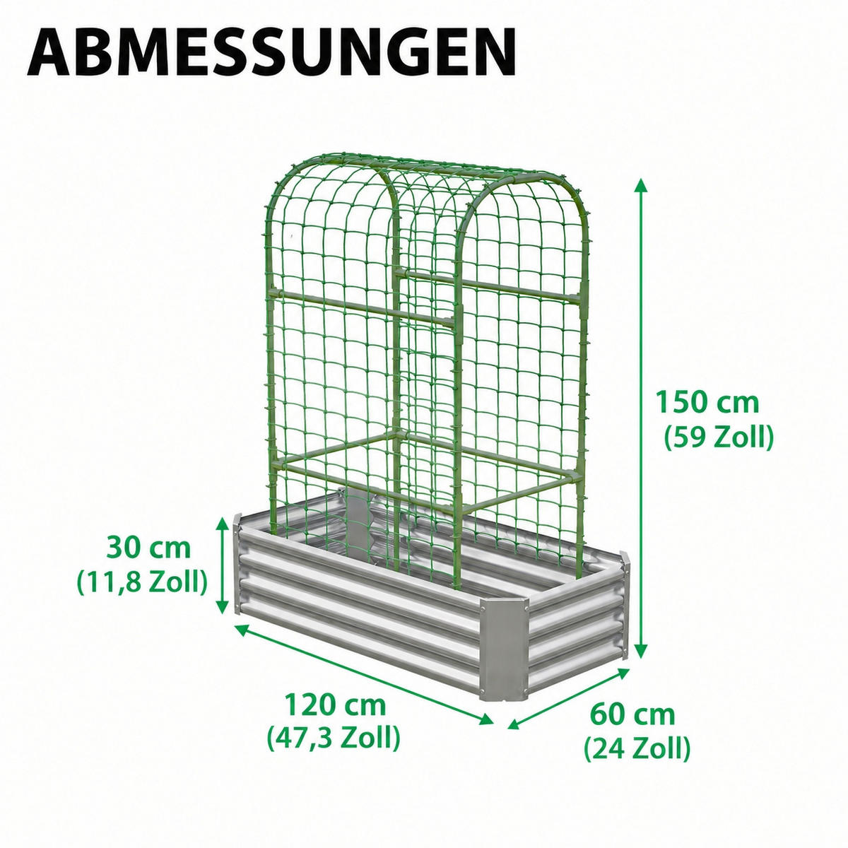 HOCHBEET 120/60/150 cm Silber Metall mit Gitter - Silberfarben, Metall (60/150/120cm) - Oxeza