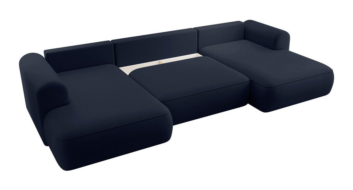 WOHNLANDSCHAFT Ovo Dunkelblau Velours - Schwarz/Dunkelblau, Textil (375/95/185cm) - Selsey