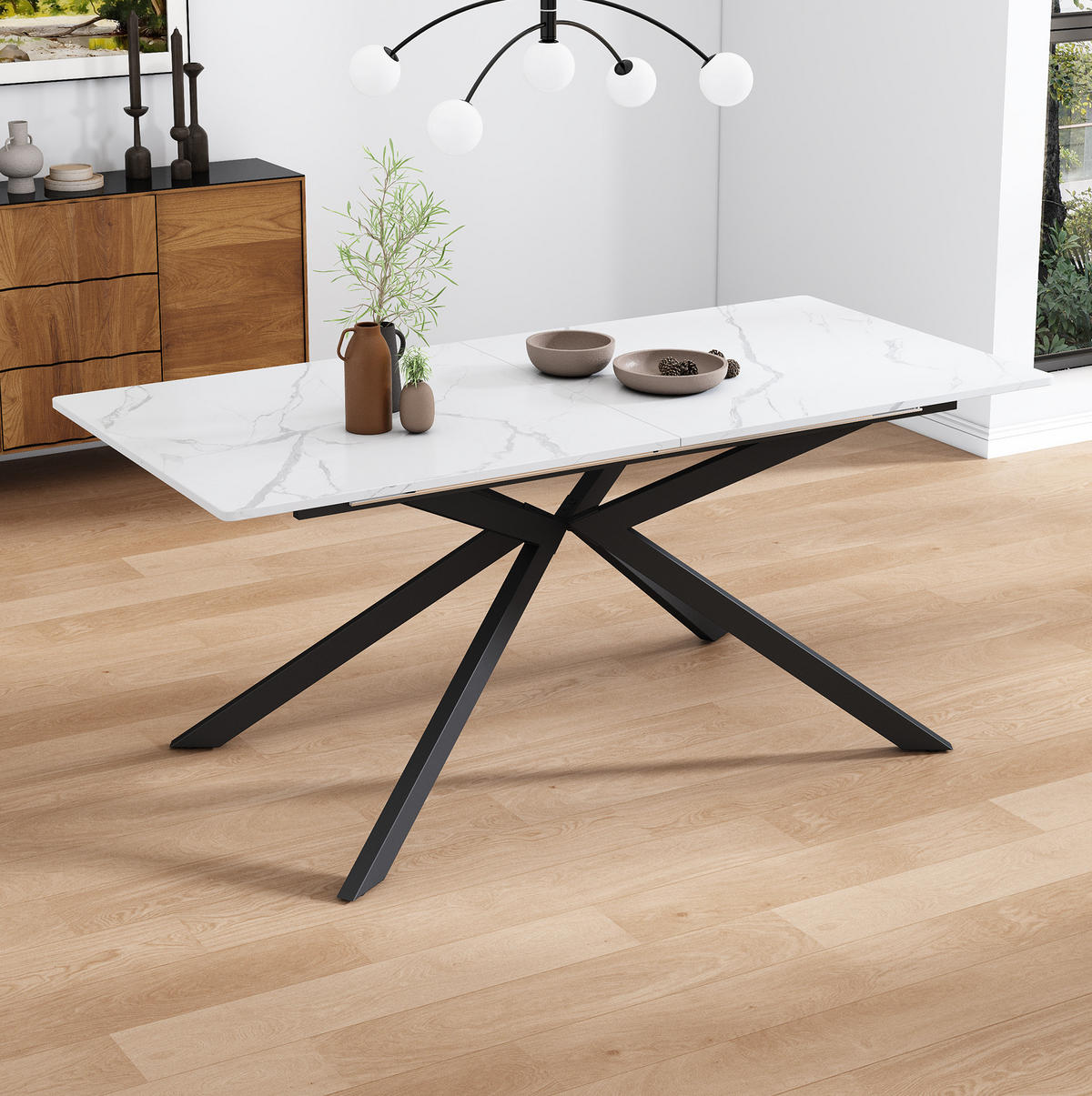 ROZKLÁDACÍ jídelní stůl 150/180 x 70 x 76 cm s křížovou podnoží a mramorovým dekorem, Černá/Bílá - černá, kompozitní dřevo (180/70/75.5cm) - Redom
