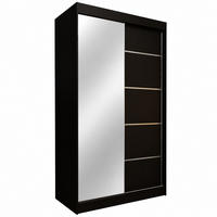 KLEIDERSCHRANK Malika 120 cm Schwarz Spiegel 2 Schubl. Griffe silber - Schwarz, Holzwerkstoff (120/216/61cm) - KS Home Concept