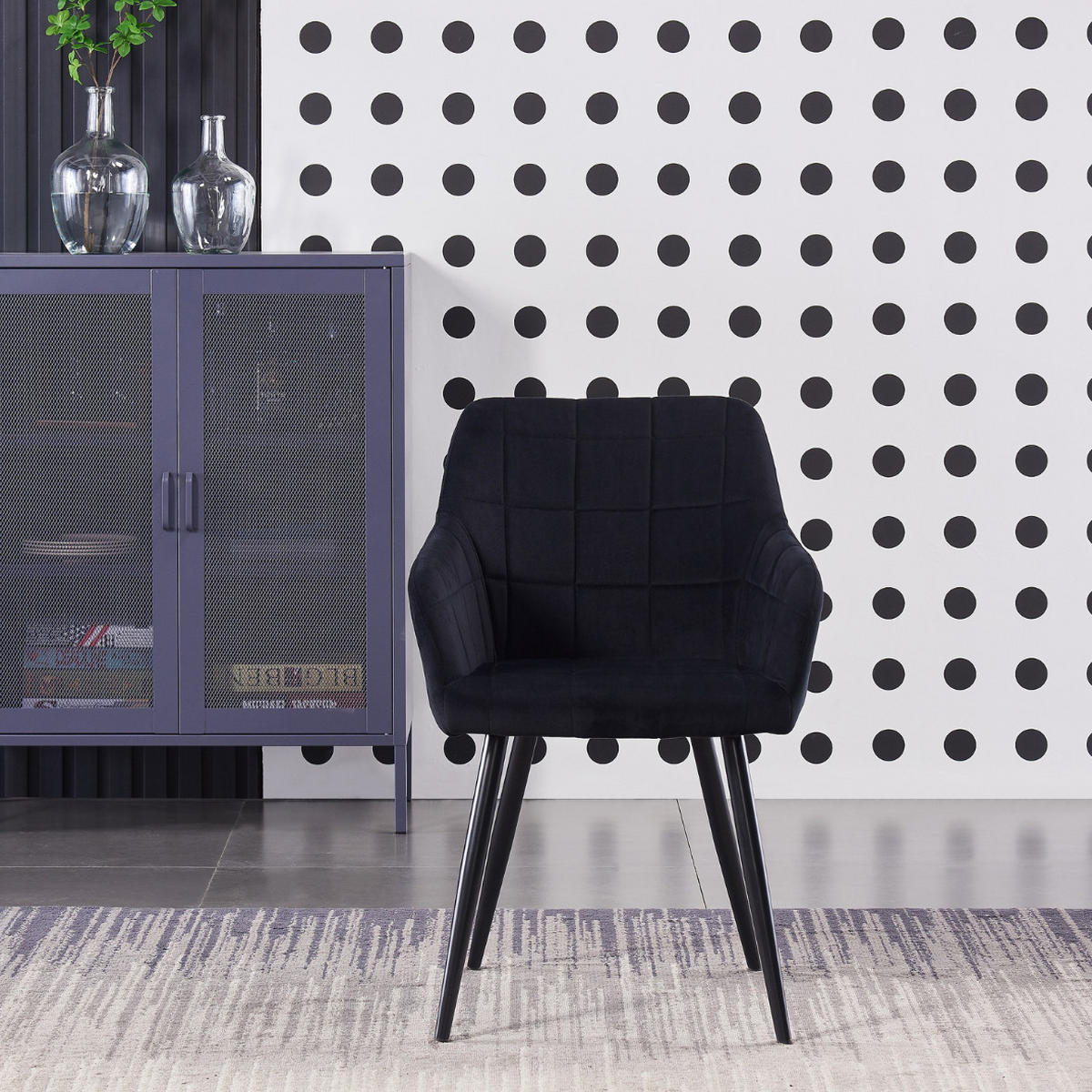 STUHL Samt Schwarz - Schwarz, Metall (55/82/59cm) - Life Interiors