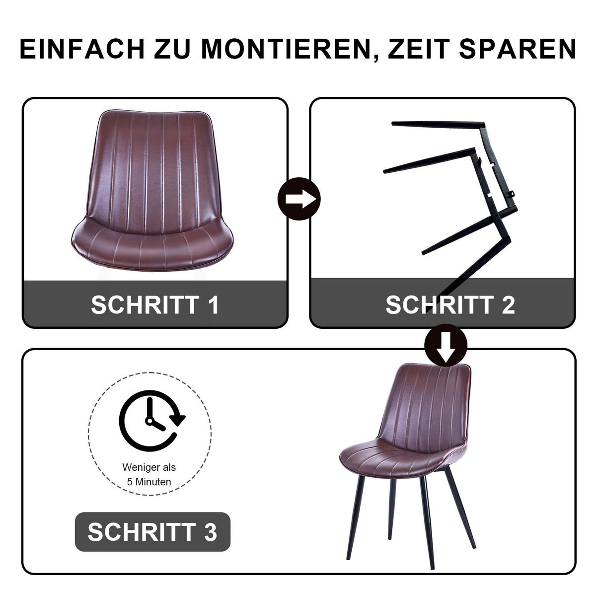 STUHL-SET 2 Stück aus Kunstleder in Modernem Stil-YZ1 - Dunkelbraun, Textil/Metall (62.5/88/53cm) - HOMAVO