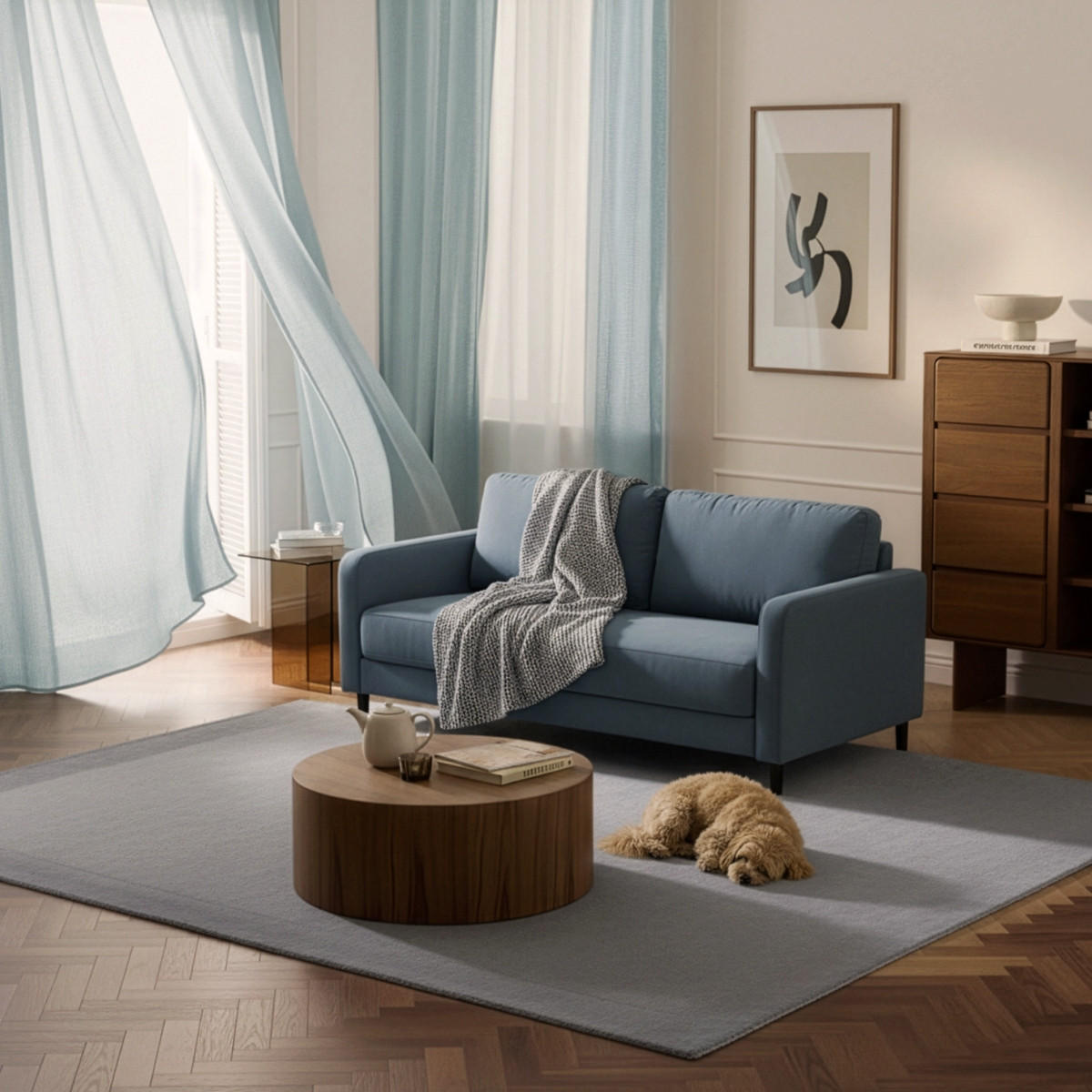 3-SITZER aus Portland-Stoff - Blau - Blau, Textil (175/86/75cm) - Pasmara