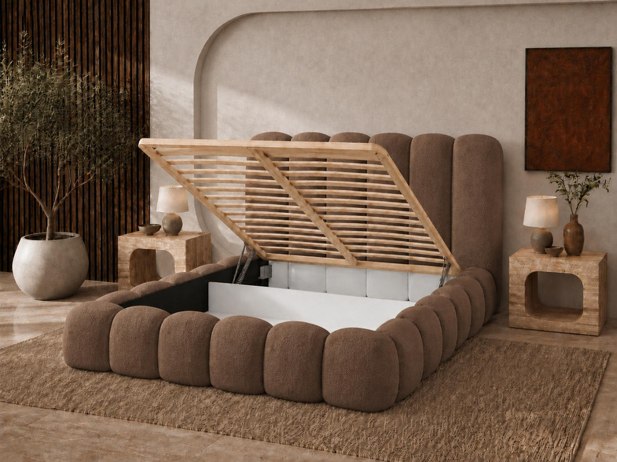 POLSTERBETT MELLOW 120x200 cm in Braun, gepolstertes Kopfteil, Lattenrost, Bettkasten, Bouclé-Stoff - Braun, Holz/Textil (120/200cm) - EMLAR Home
