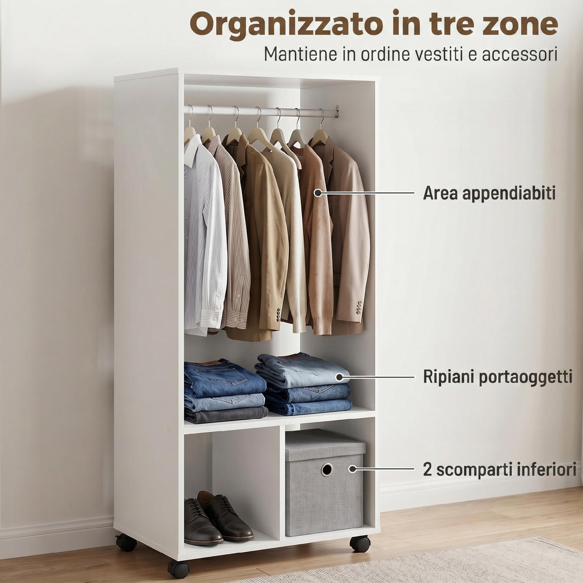 ROLLGARDEROBE Weiß 1 Stück - Weiß, Holzwerkstoff (60/128/40cm) - GiPP