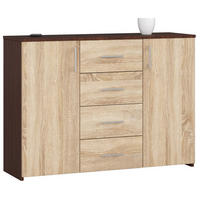 KOMMODE Wengefarben, Sonoma Eiche 110x35x80 cm - Wengefarben/Silberfarben, Holzwerkstoff/Kunststoff (110/80/35cm) - Akord