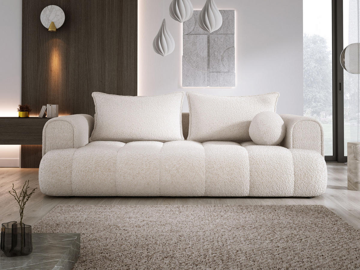 SOFA COCO SCHLAFSOFA mit Bettfunktion, Anthology Stoffbezug, 2-Sitzer, freistehend, Größe: 250x105x90 cm, Beige - Creme, Holz/Textil (250/90/105cm) - DomoHome